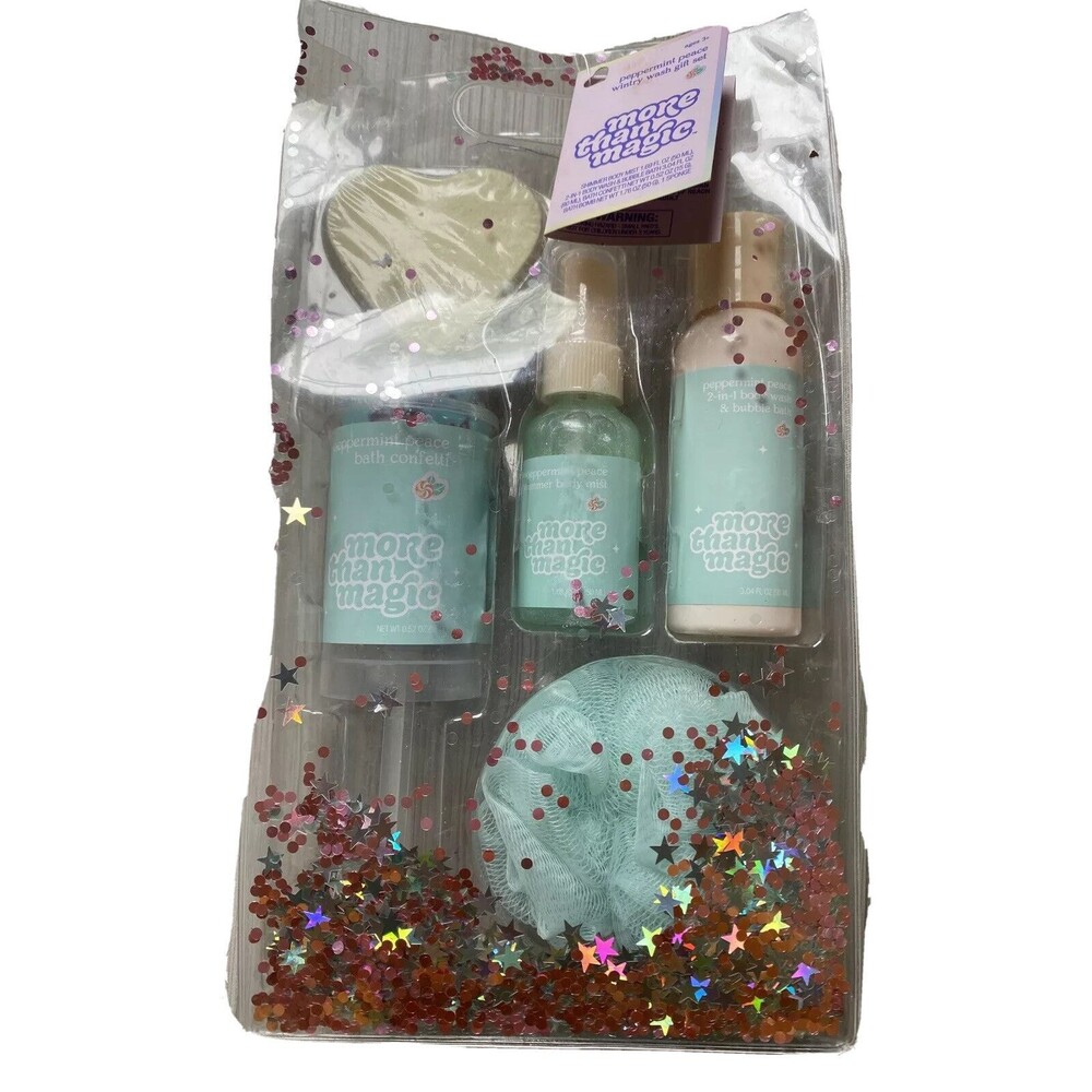 More Than Magic Peppermint Peace Wintry Wash Gift Set Mist Sponge Wash Bomb New